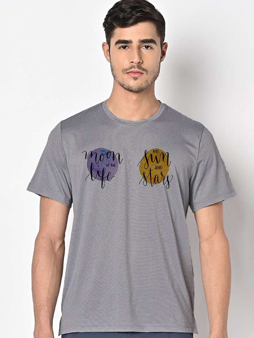 men grey round neck regular fit t-shirt