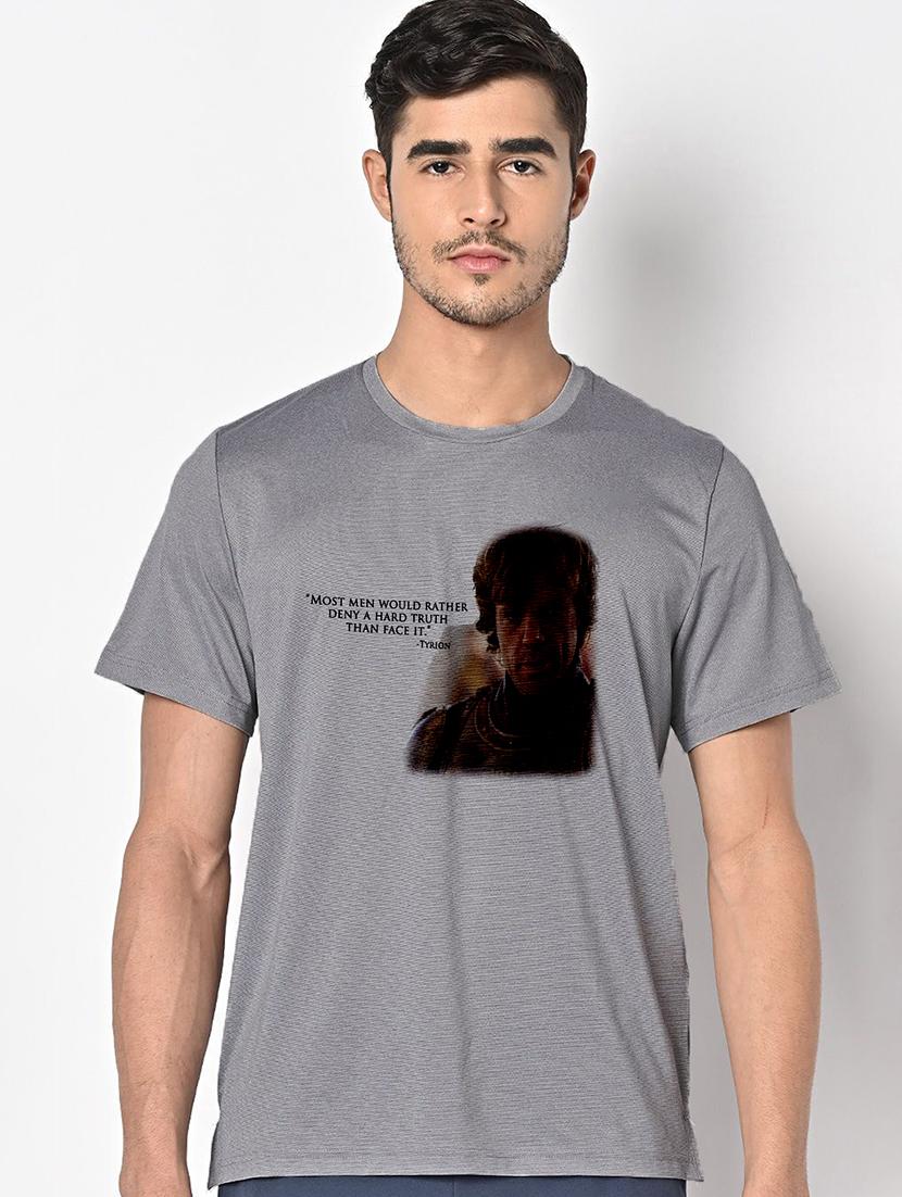 men grey round neck regular fit t-shirt