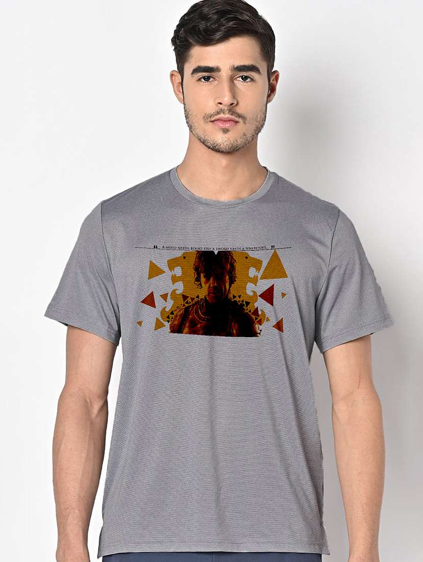 men grey round neck regular fit t-shirt
