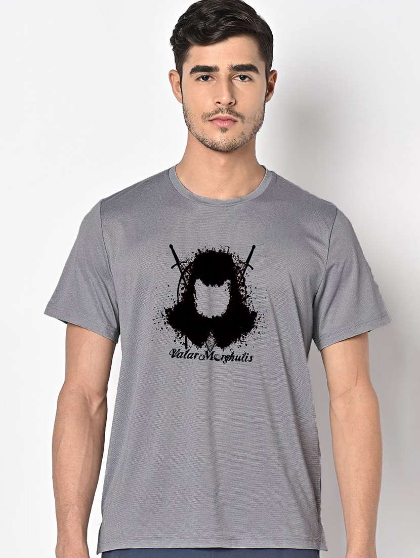 men grey round neck regular fit t-shirt