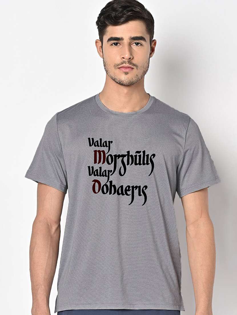 men grey round neck regular fit t-shirt