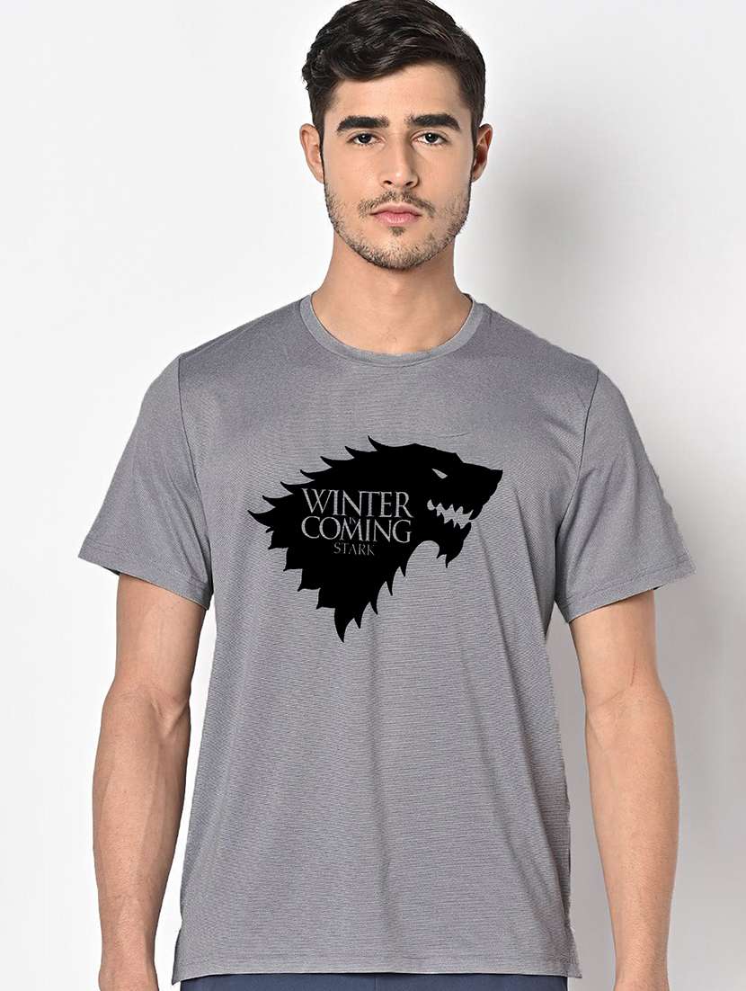 men grey round neck regular fit t-shirt