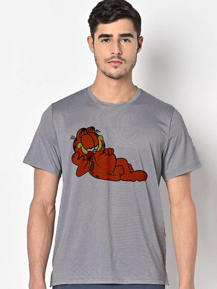 men grey round neck regular fit t-shirt