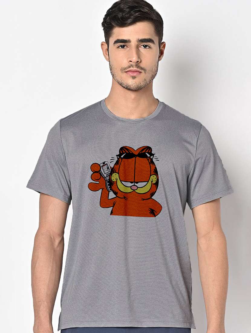 men grey round neck regular fit t-shirt