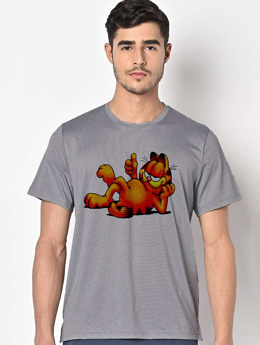 men grey round neck regular fit t-shirt