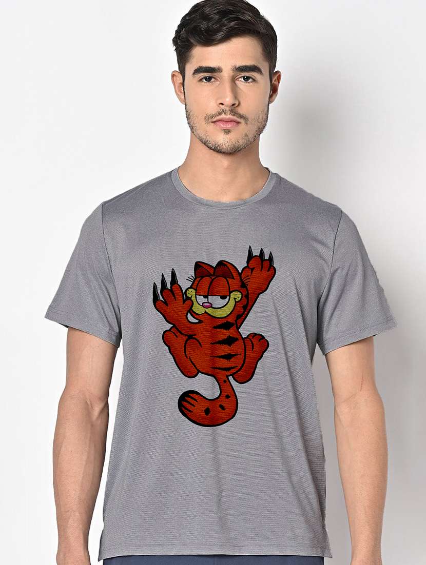 men grey round neck regular fit t-shirt