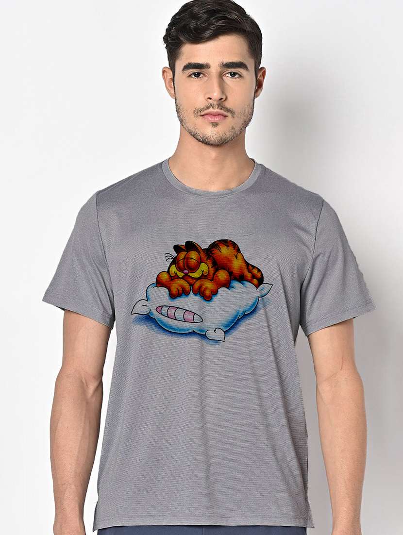 men grey round neck regular fit t-shirt