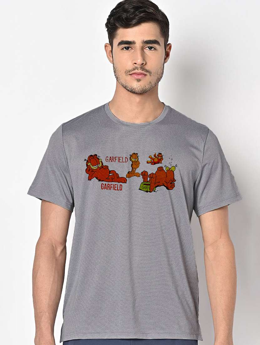 men grey round neck regular fit t-shirt