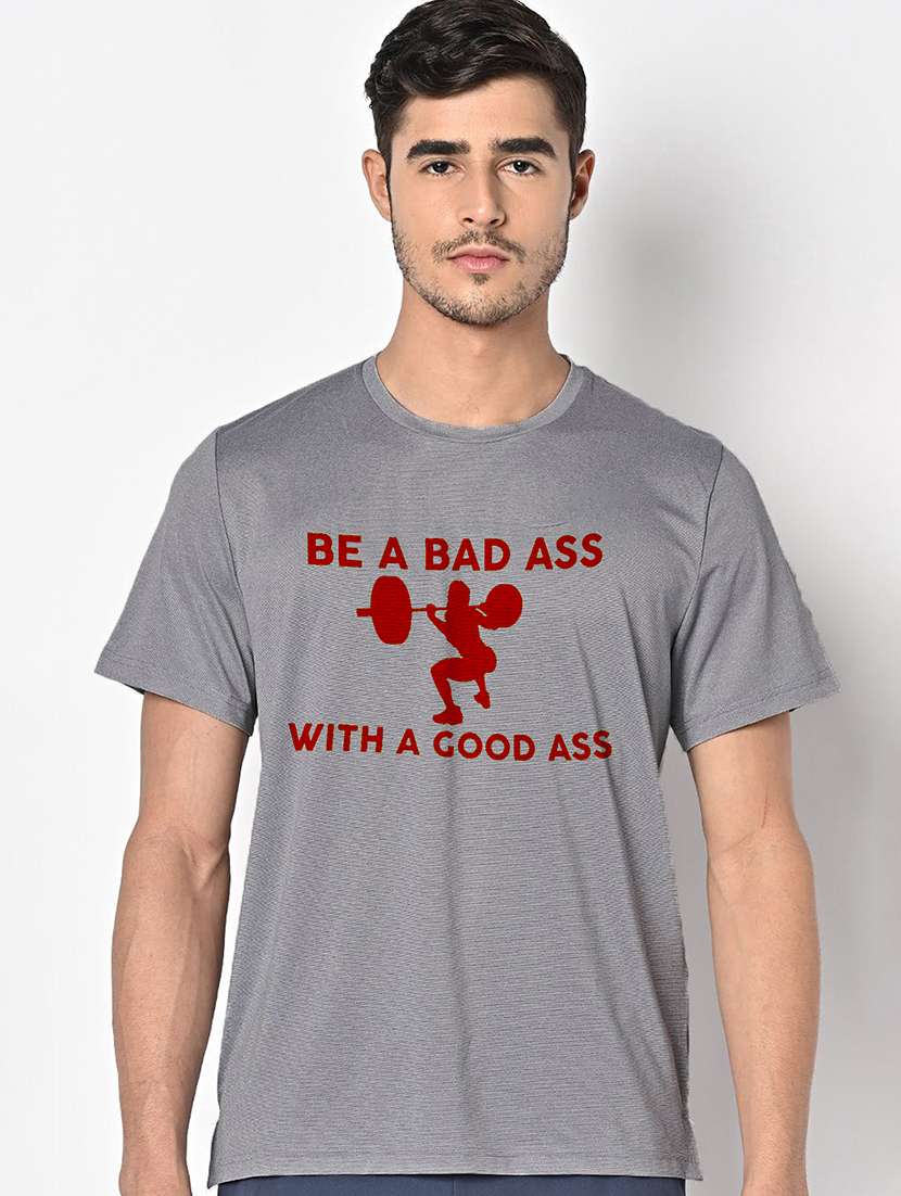 men grey round neck regular fit t-shirt