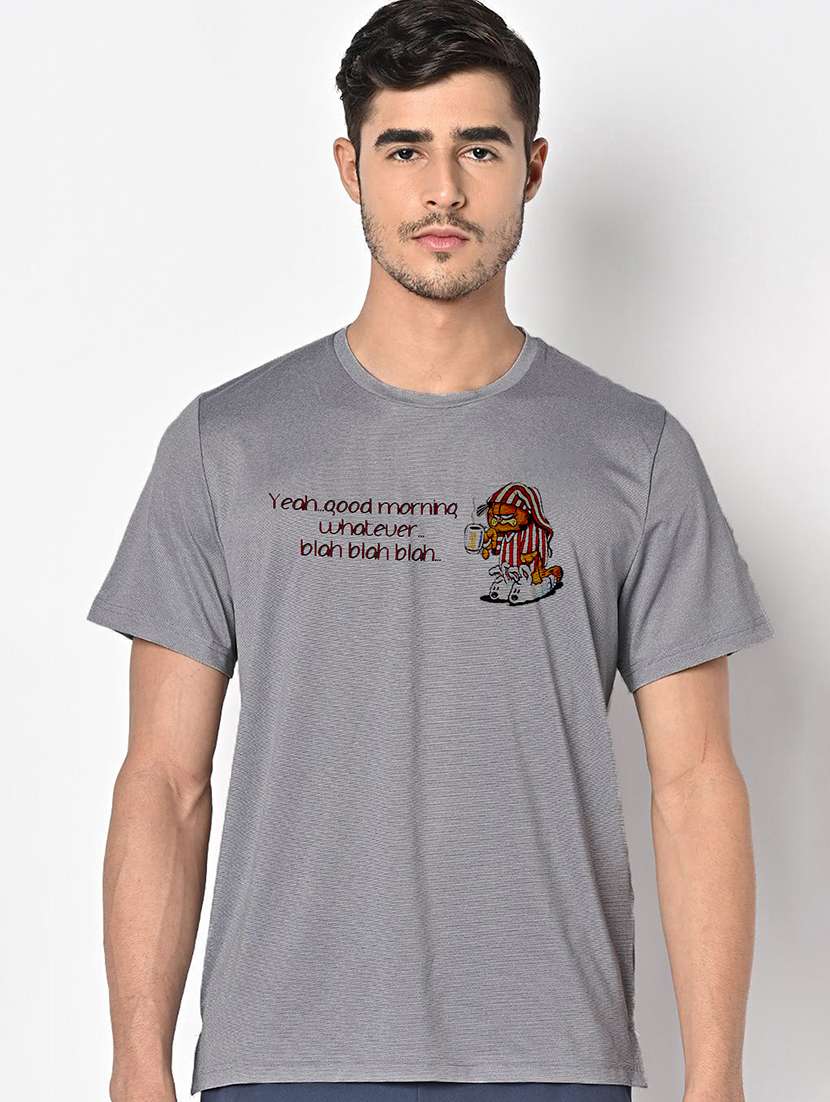 men grey round neck regular fit t-shirt