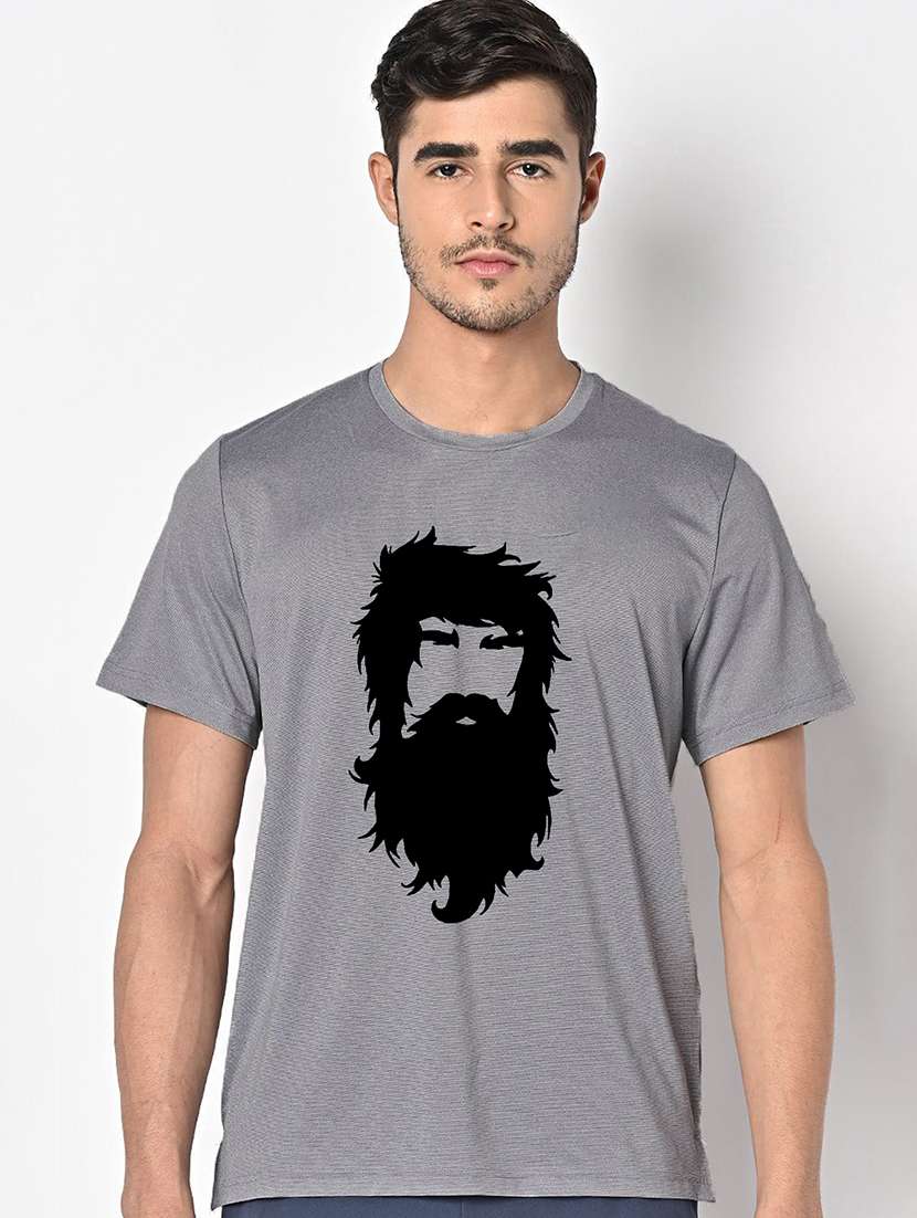 men grey round neck regular fit t-shirt