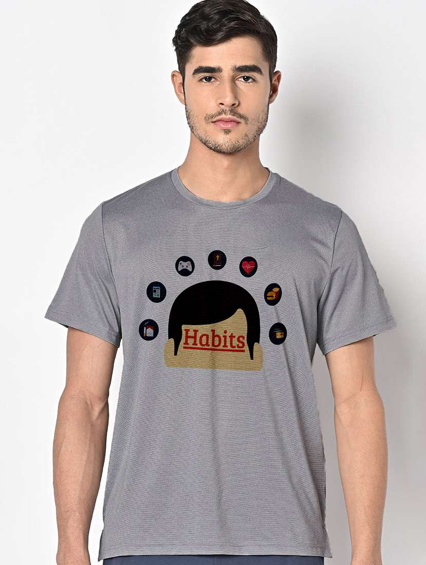 men grey round neck regular fit t-shirt