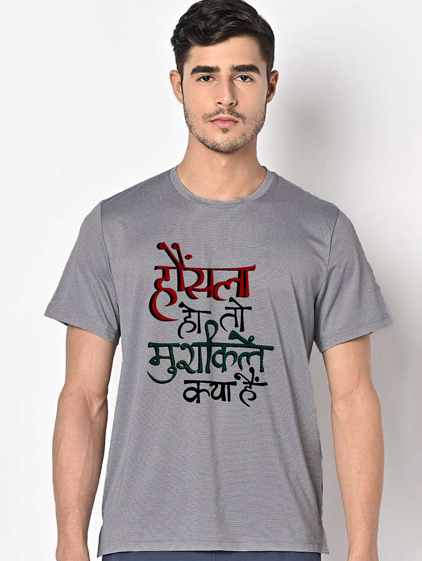 men grey round neck regular fit t-shirt