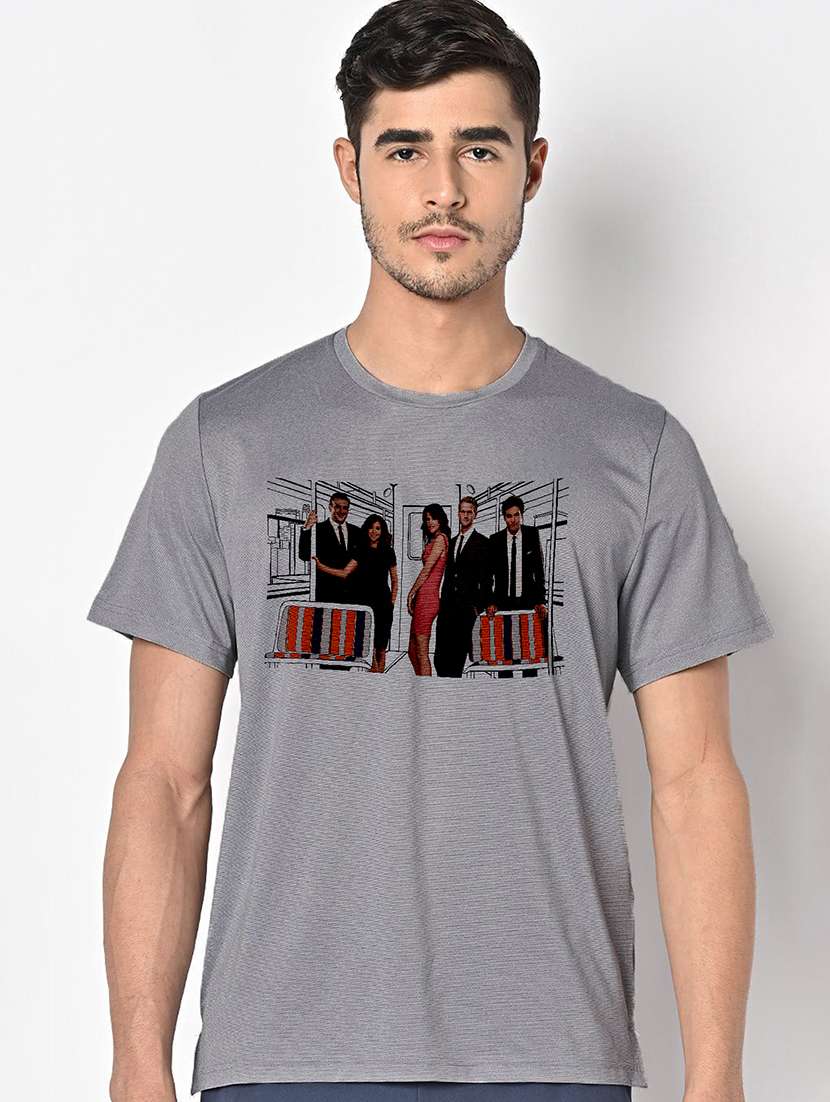 men grey round neck regular fit t-shirt