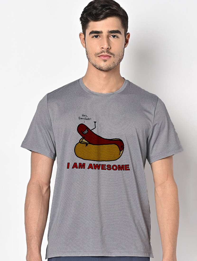 men grey round neck regular fit t-shirt - 21842469 -  Zoom Image - 0