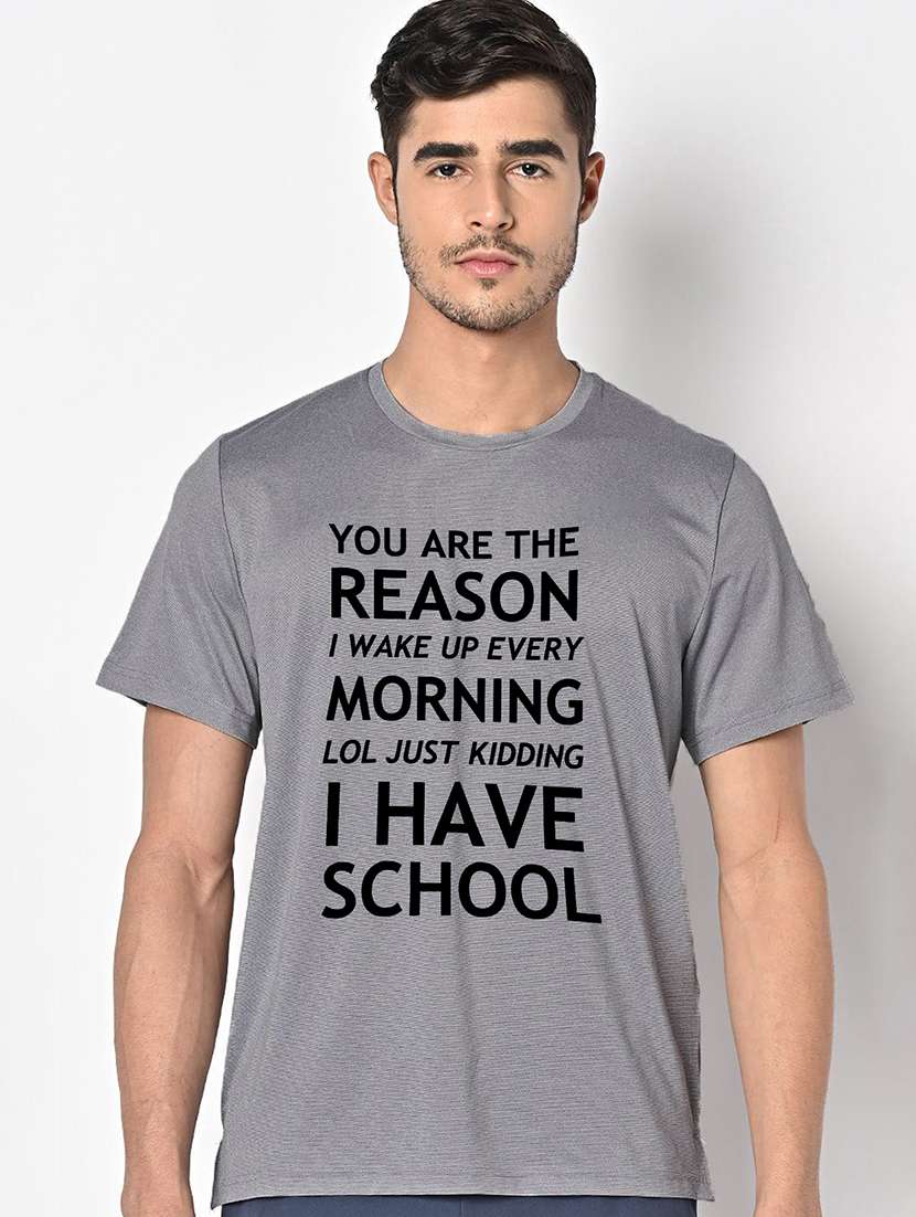 men grey round neck regular fit t-shirt