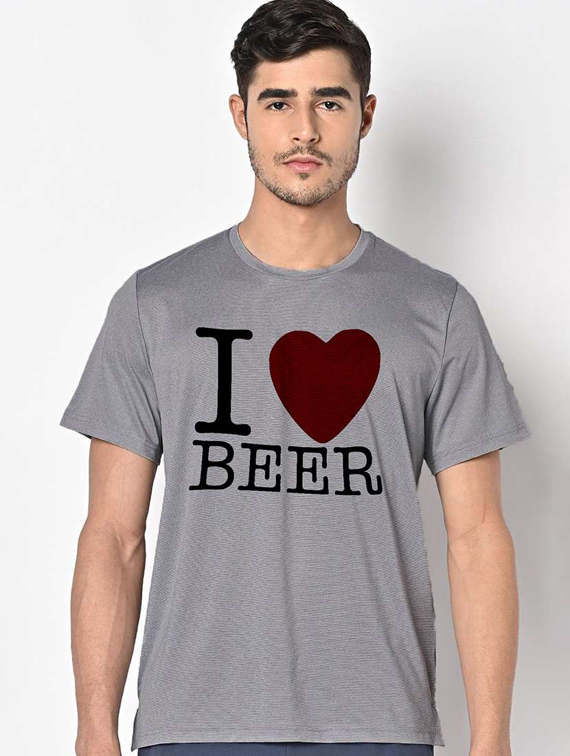 men grey round neck regular fit t-shirt