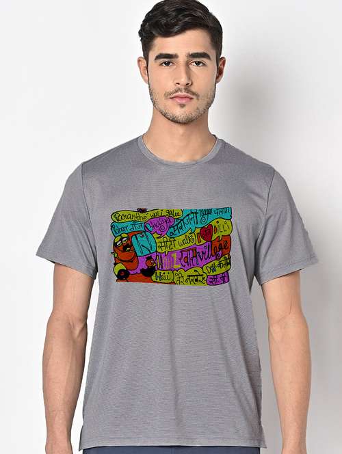 men grey round neck regular fit t-shirt - 21842489 - Standard Image - 0