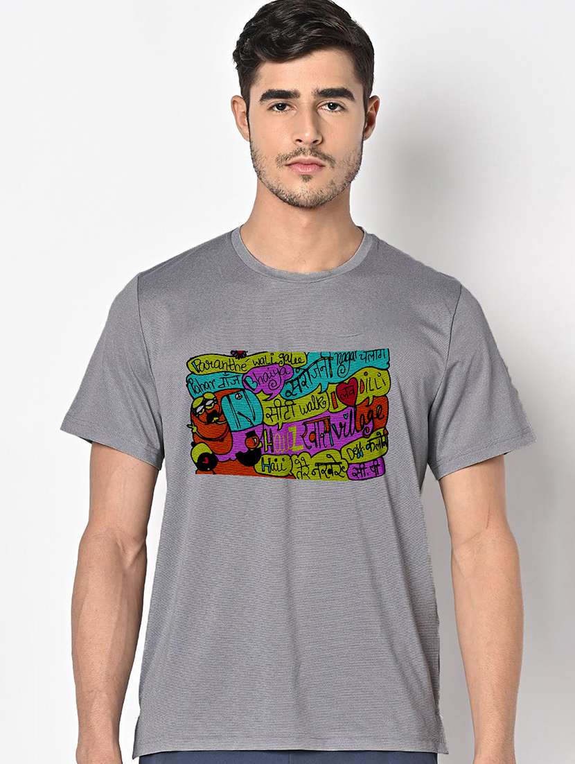 men grey round neck regular fit t-shirt - 21842489 - Zoom Image - 0