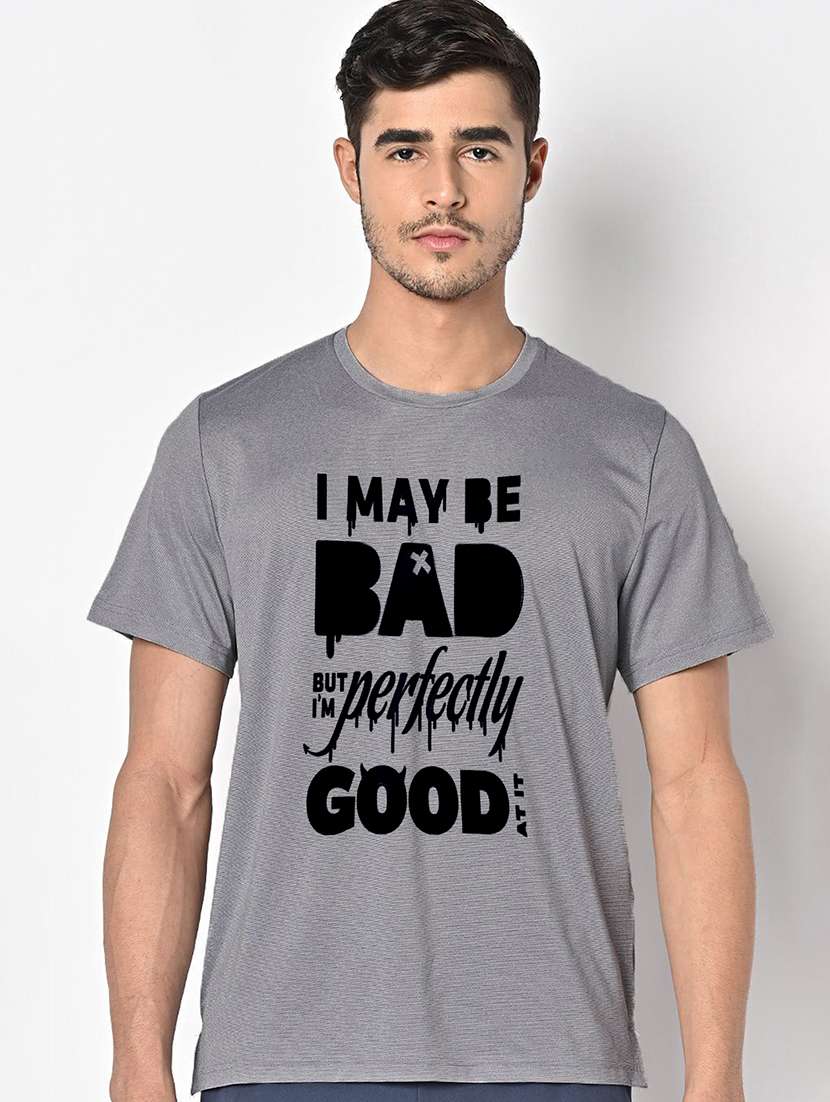 men grey round neck regular fit t-shirt