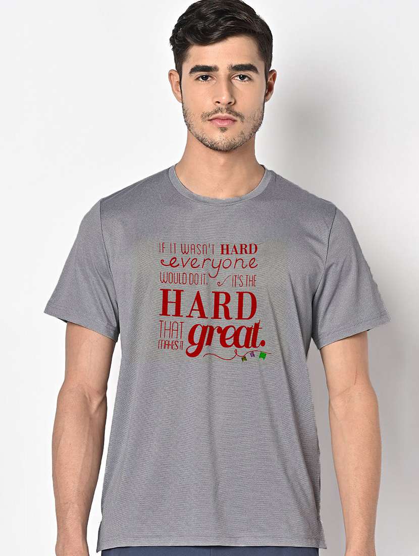 men grey round neck regular fit t-shirt - 21842508 -  Zoom Image - 0