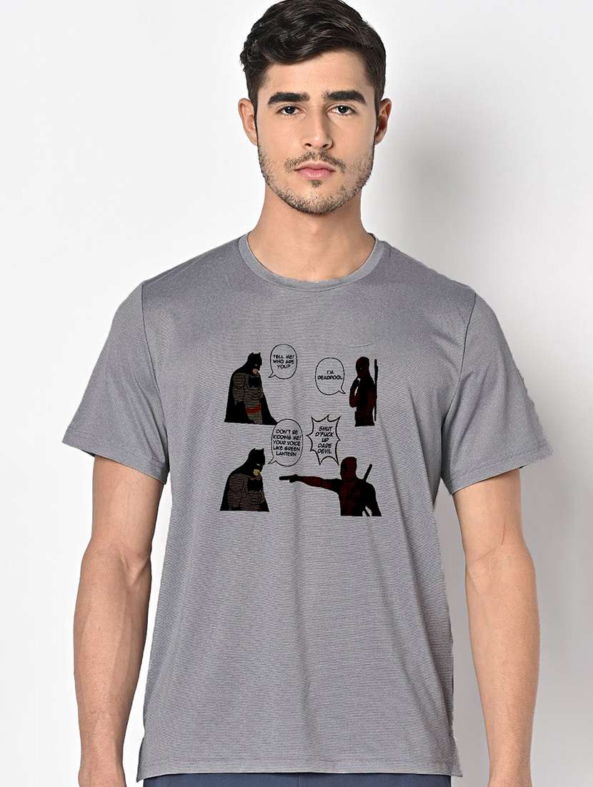 men grey round neck regular fit t-shirt