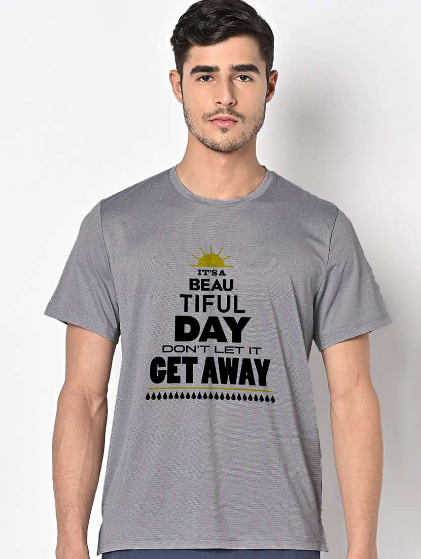 men grey round neck regular fit t-shirt