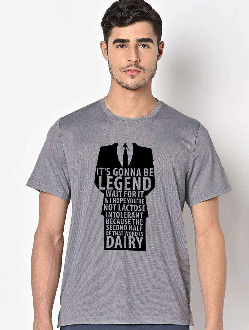 men grey round neck regular fit t-shirt