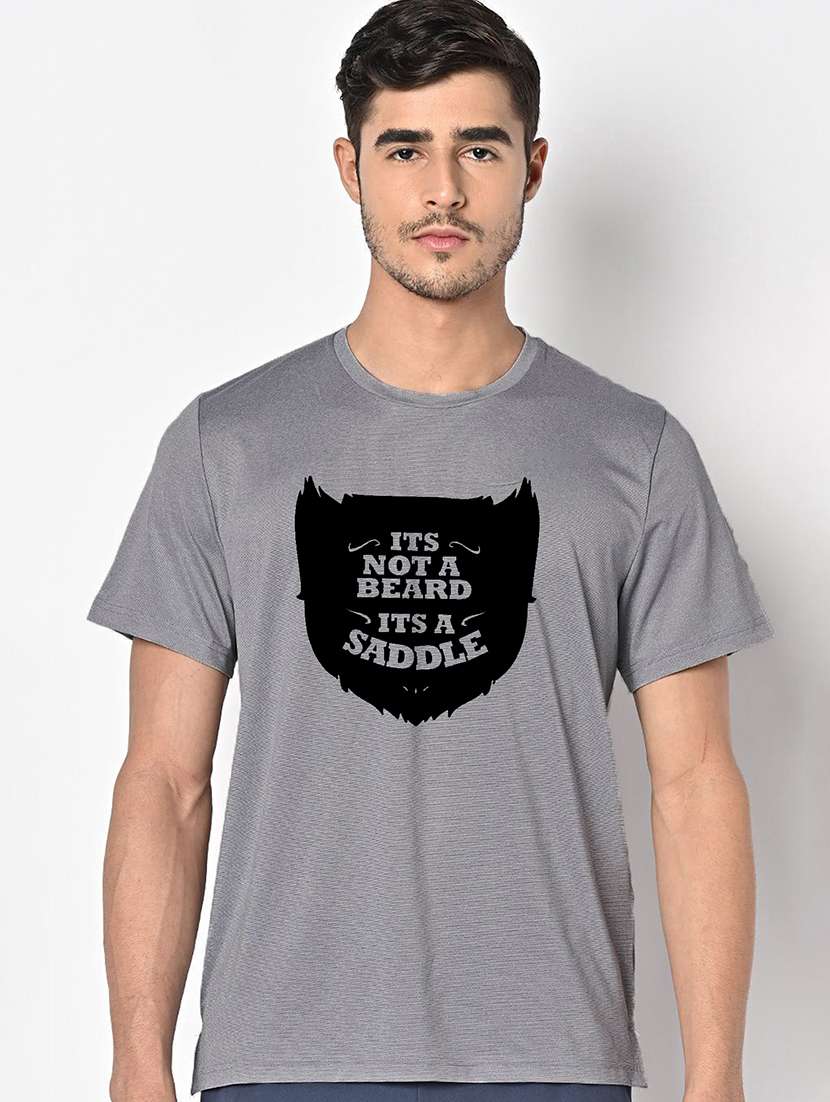 men grey round neck regular fit t-shirt