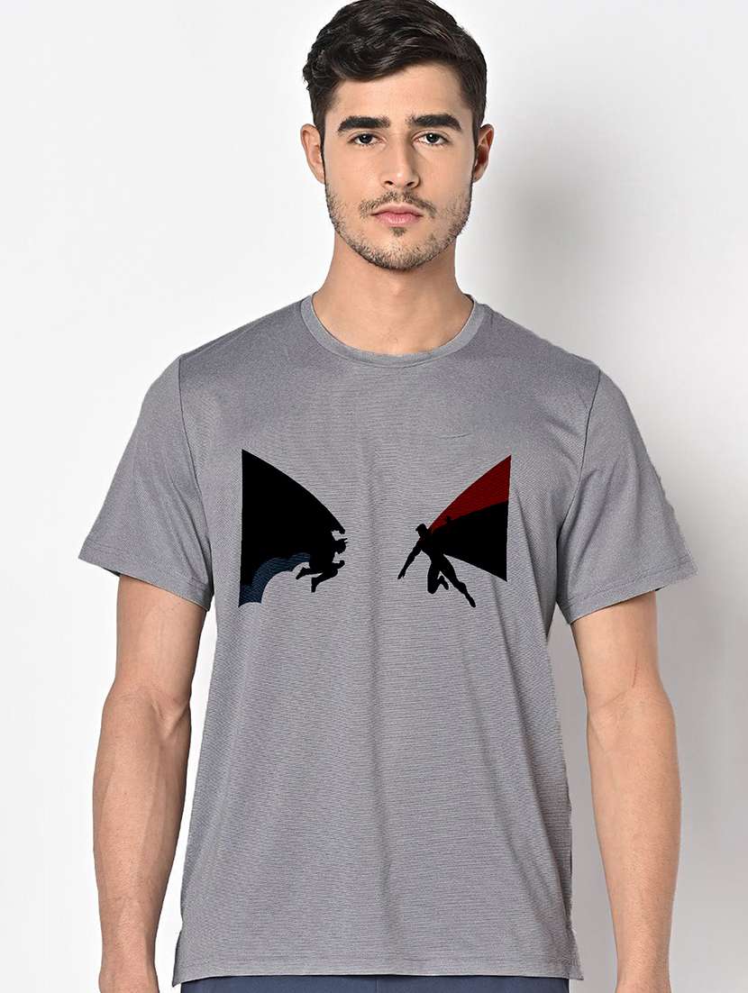 men grey round neck regular fit t-shirt