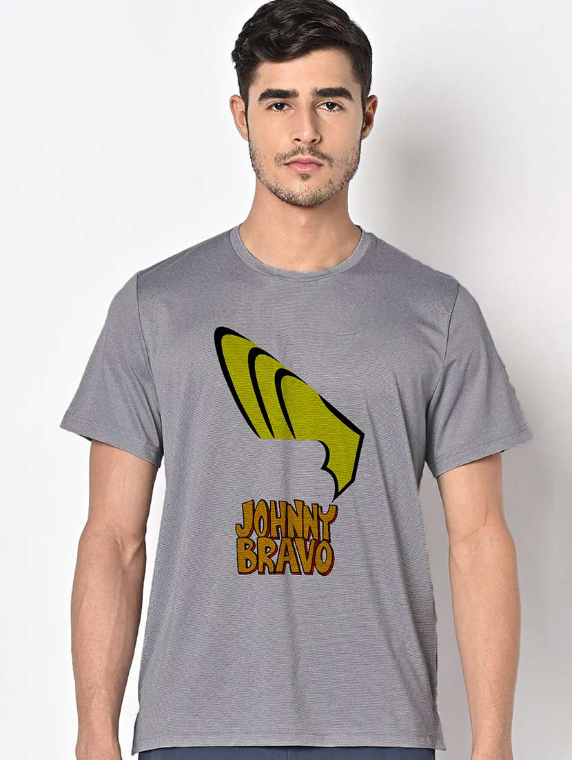 men grey round neck regular fit t-shirt