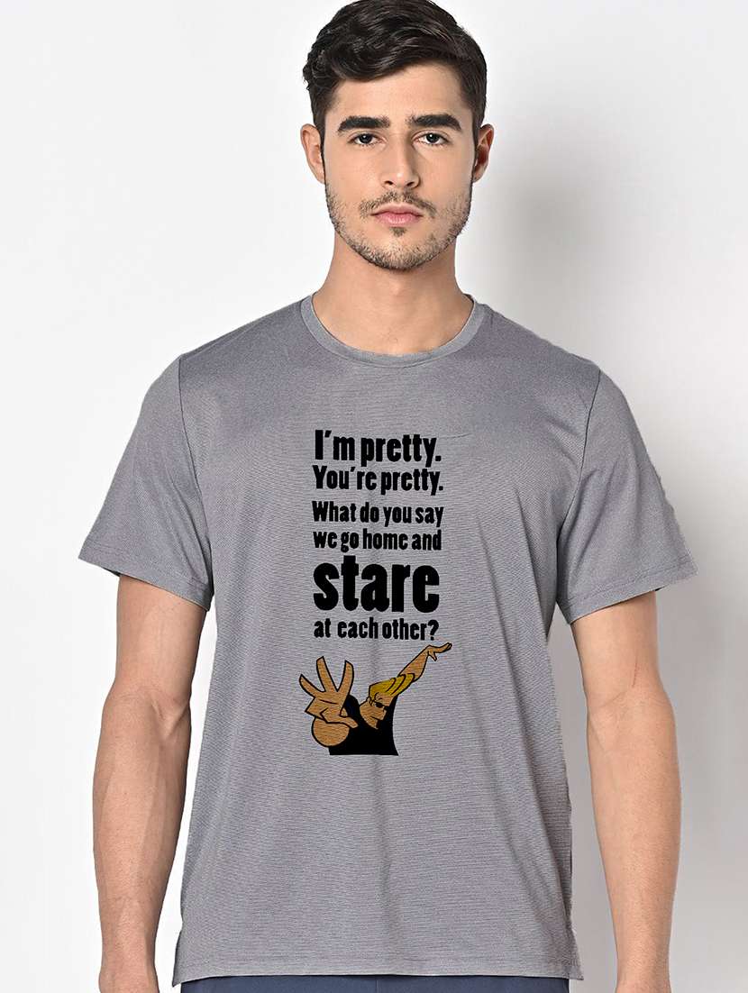 men grey round neck regular fit t-shirt