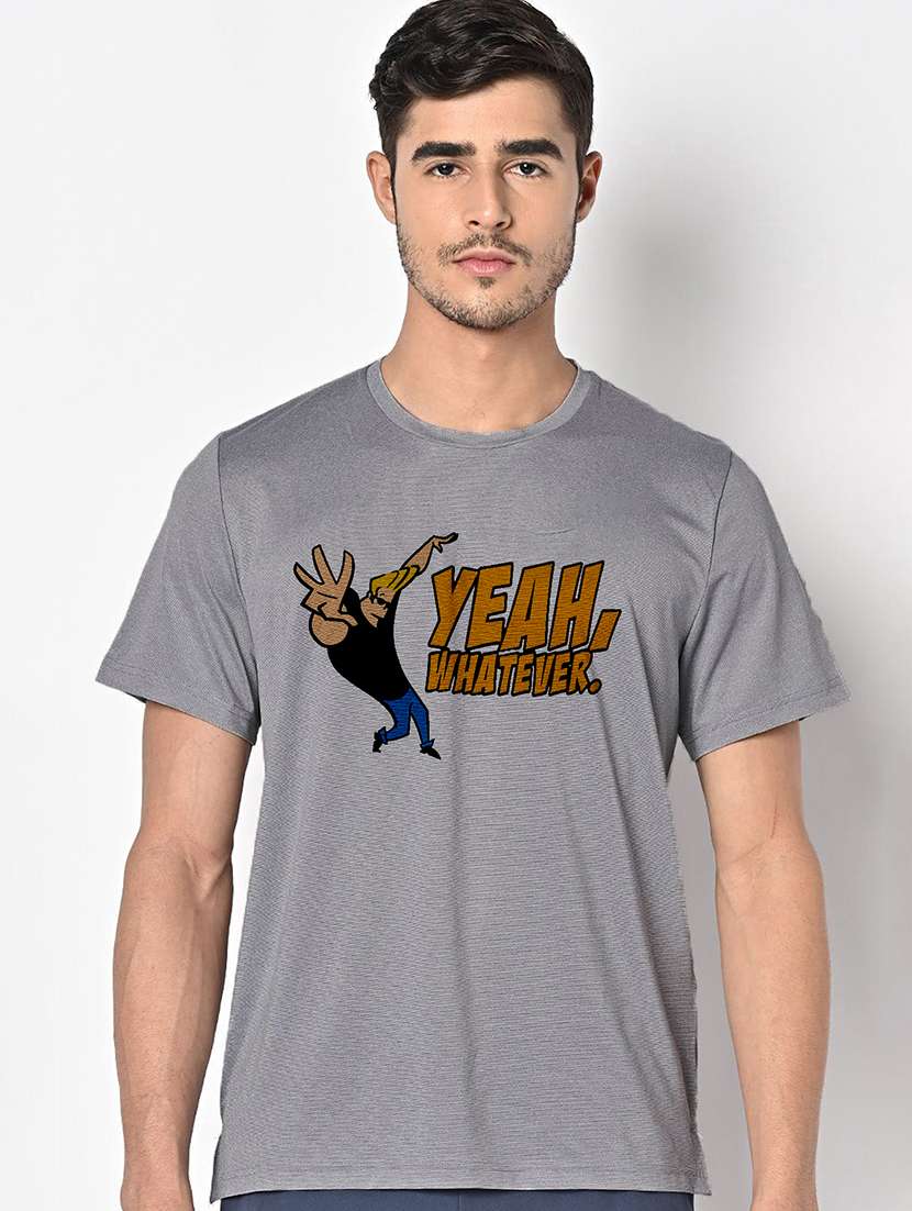 men grey round neck regular fit t-shirt