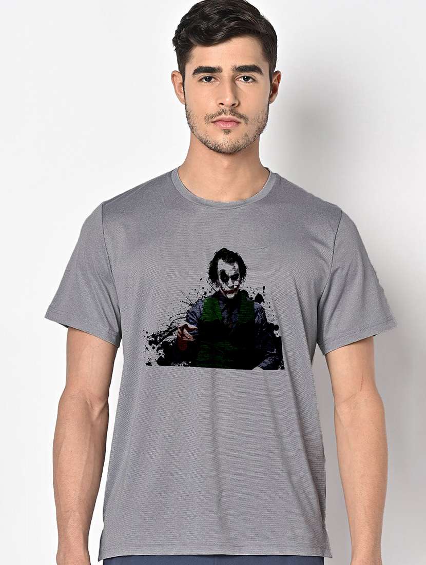 men grey round neck regular fit t-shirt