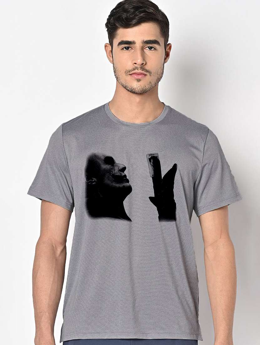 men grey round neck regular fit t-shirt