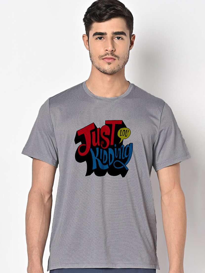 men grey round neck regular fit t-shirt