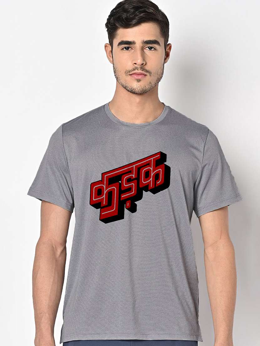 men grey round neck regular fit t-shirt