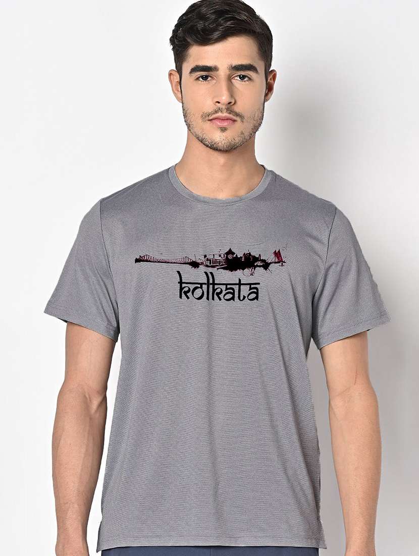 men grey round neck regular fit t-shirt - 21842566 -  Zoom Image - 0