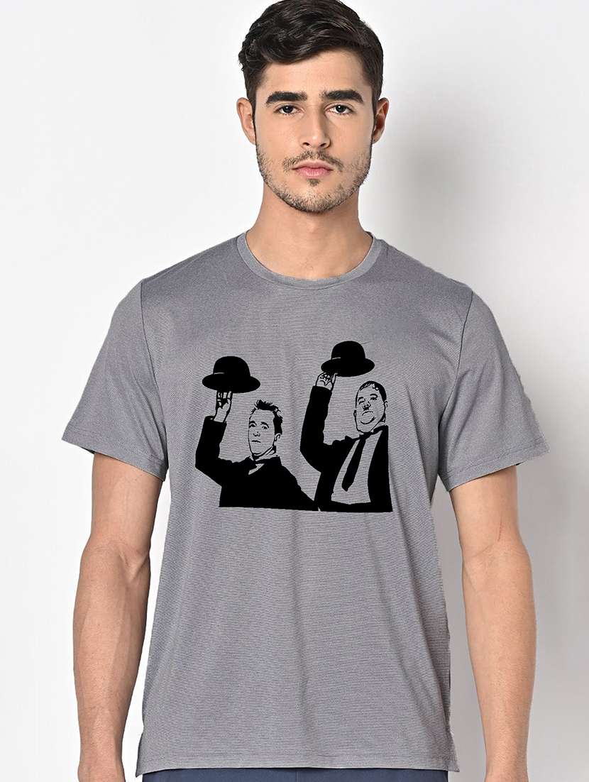 men grey round neck regular fit t-shirt