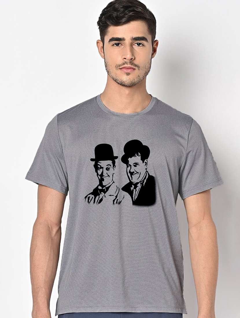 men grey round neck regular fit t-shirt