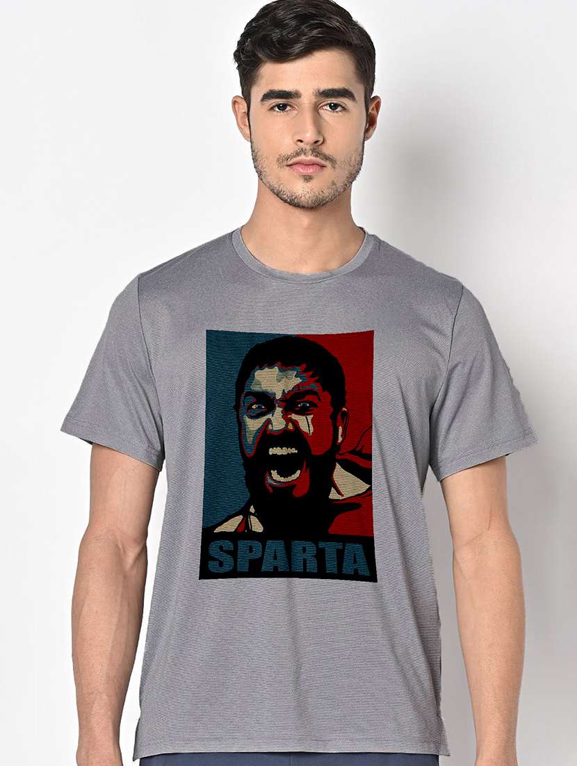 men grey round neck regular fit t-shirt