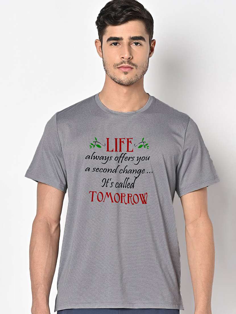 men grey round neck regular fit t-shirt