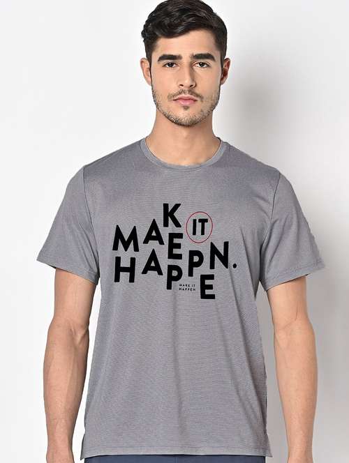 men grey round neck regular fit t-shirt - 21842594 - Standard Image - 0