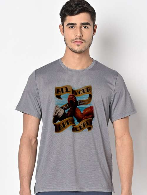 men grey round neck regular fit t-shirt - 21842597 -  Standard Image - 0