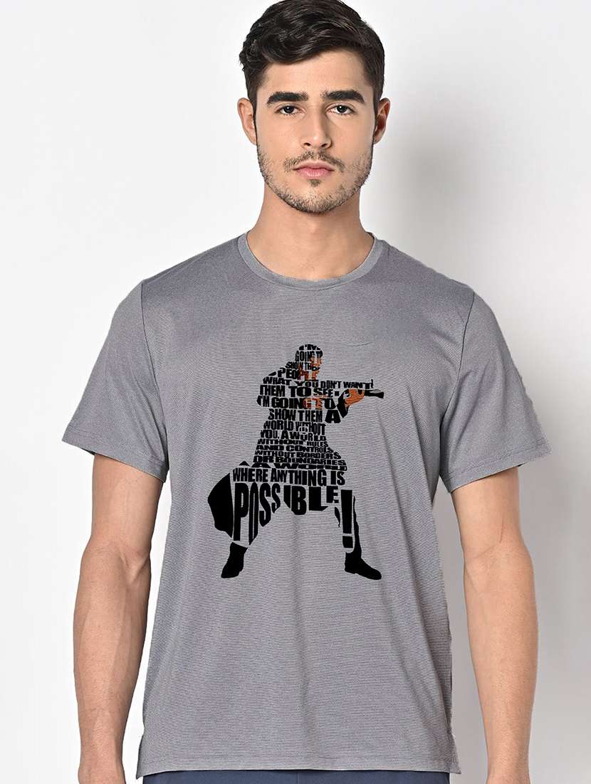 men grey round neck regular fit t-shirt