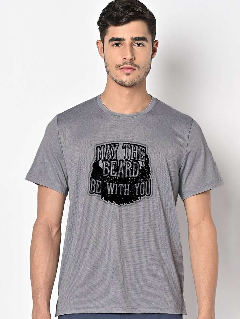 men grey round neck regular fit t-shirt