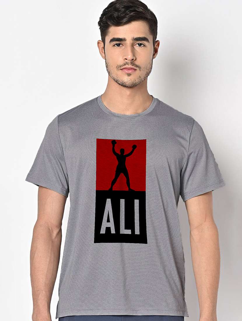 men grey round neck regular fit t-shirt