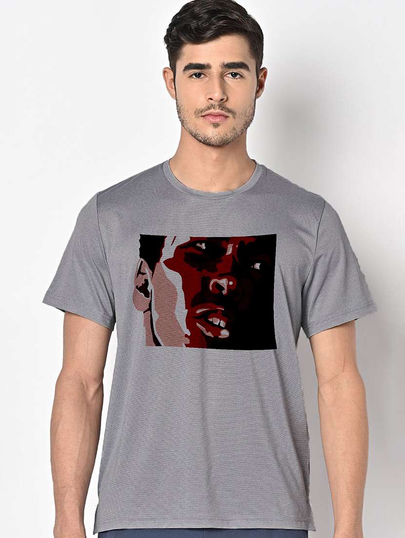 men grey round neck regular fit t-shirt - 21842602 -  Zoom Image - 0