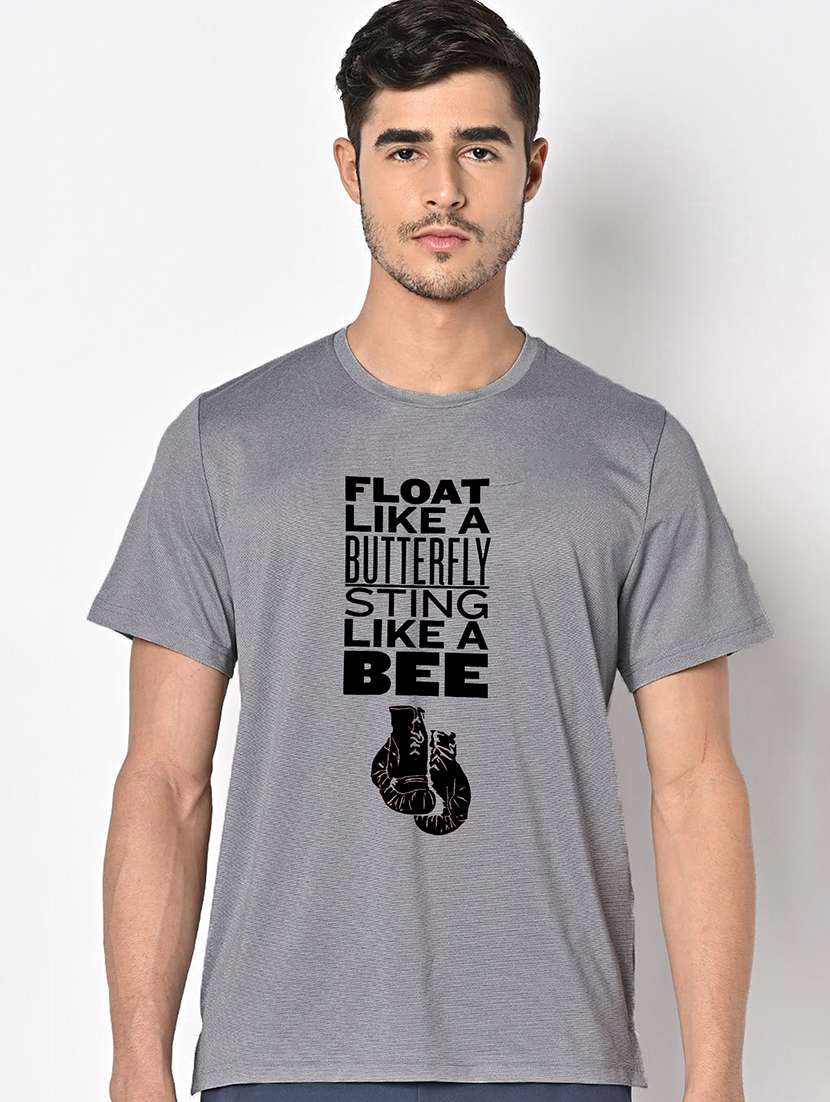 men grey round neck regular fit t-shirt