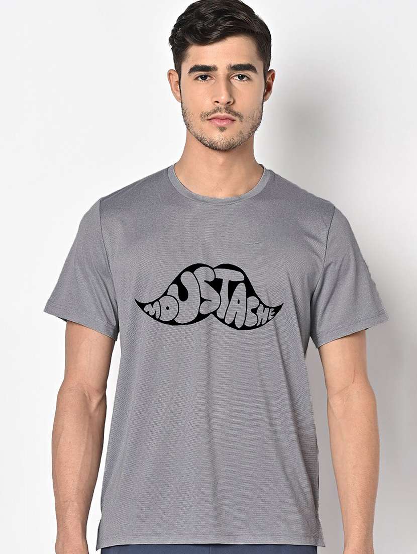 men grey round neck regular fit t-shirt